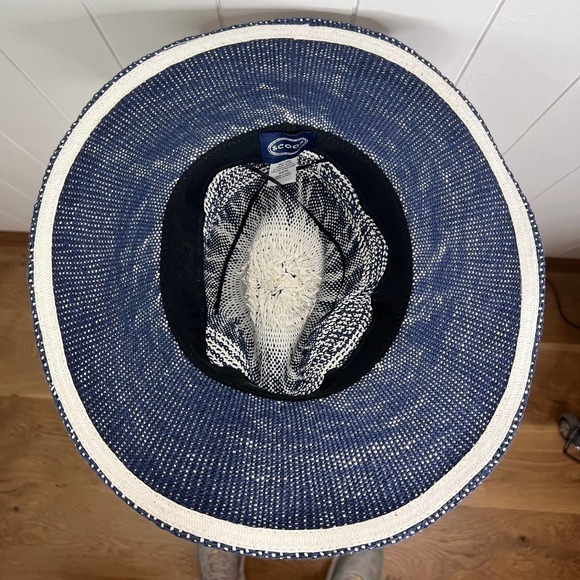 Scoop NYC Navy and White Deauville Continental Woven Summer Hat SZ One Size - Picture 7 of 8